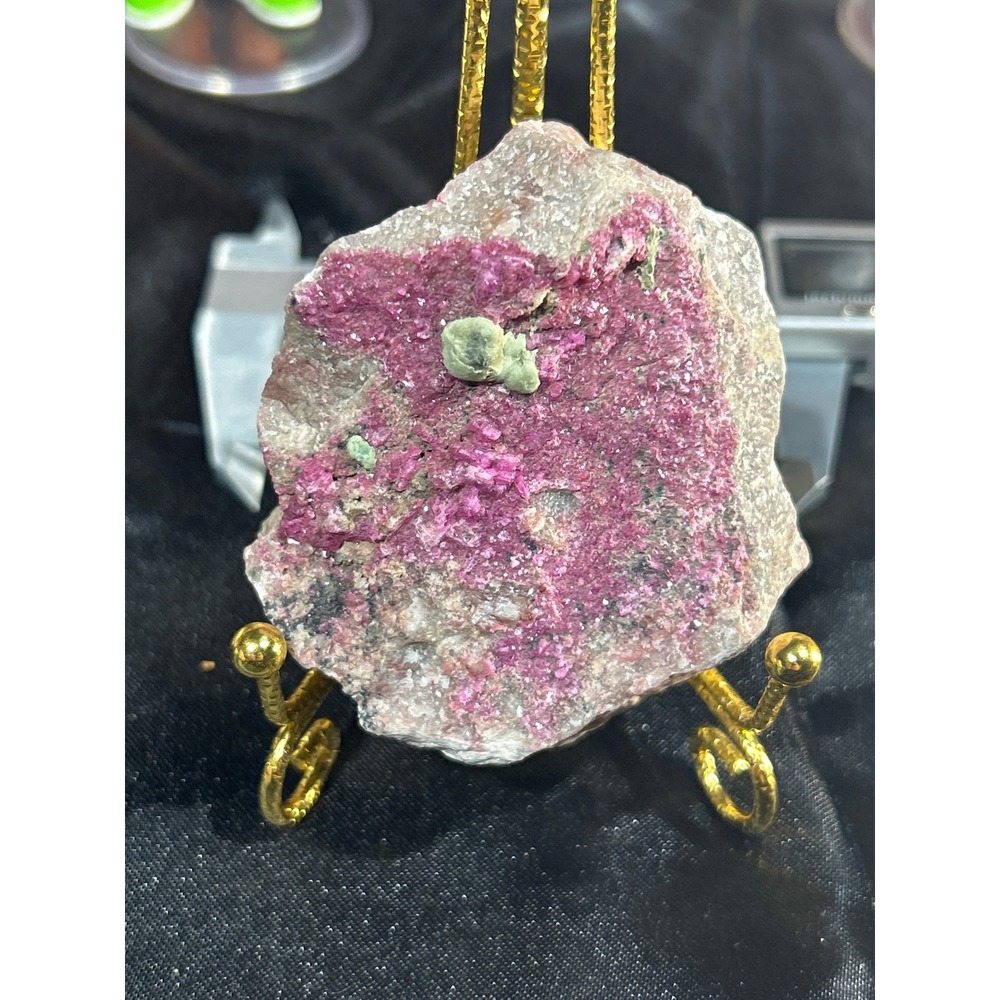 Natural Rare Roselite Crystal Specimen with Malachite Magenta Pink Druzy